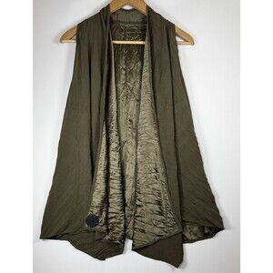 Babette SF Artwear Layered Vest Olive Green Medium Crinkle Asymmetrical Hem